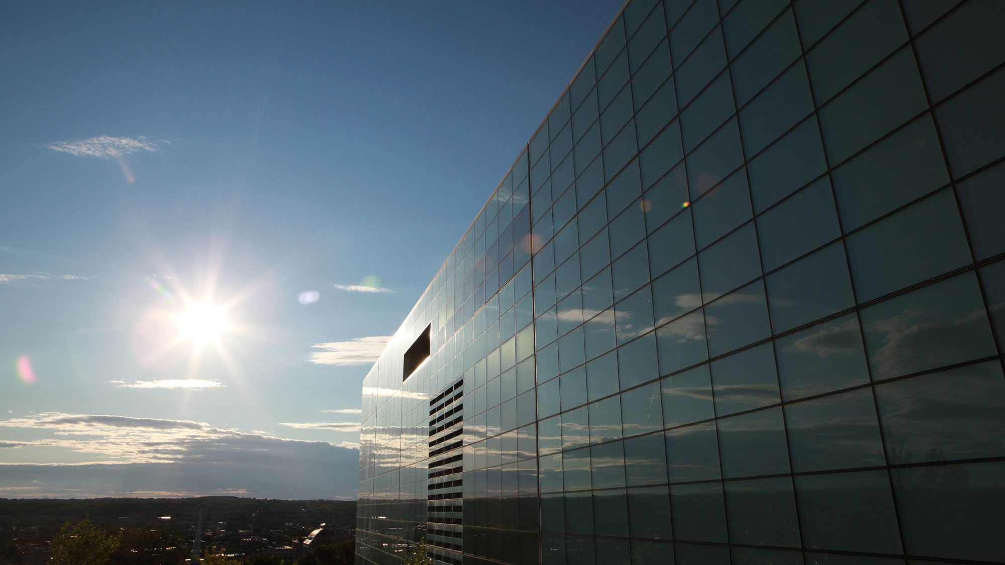 EMPAC's south façade on a sunny day. 