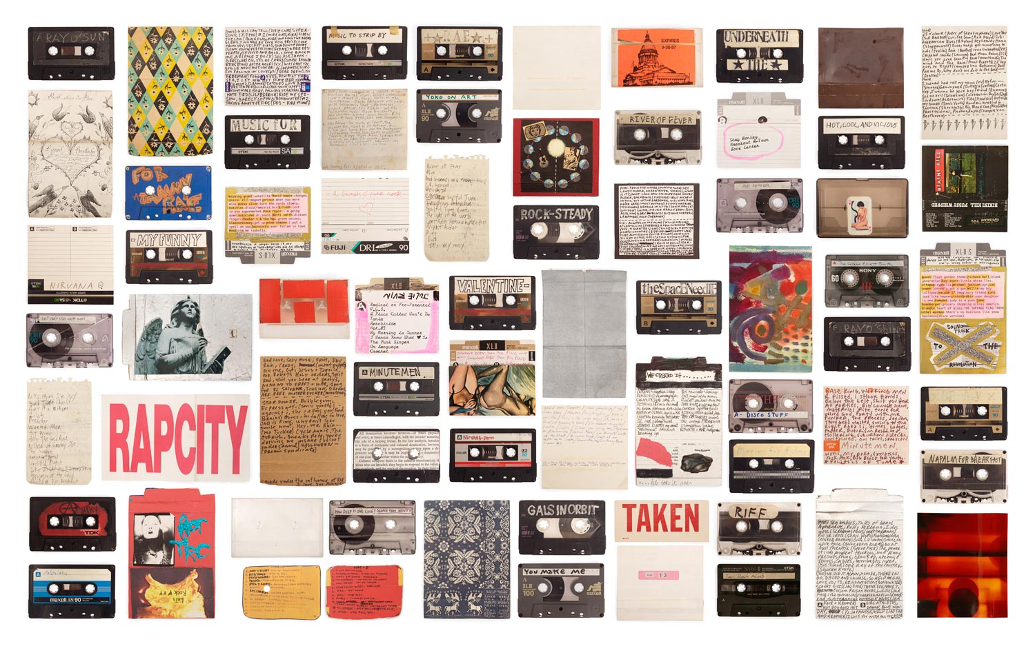A collage of mixtapes and letters relating to queer themes. 