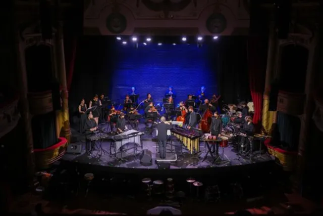 an orchestra on a theater stage