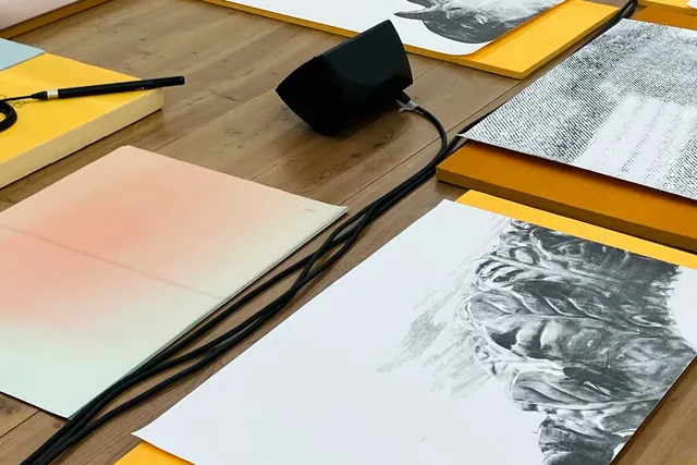 drawings on a table