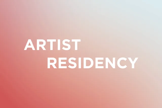 "artist residency" in white bold text over a pink to white gradient background. 