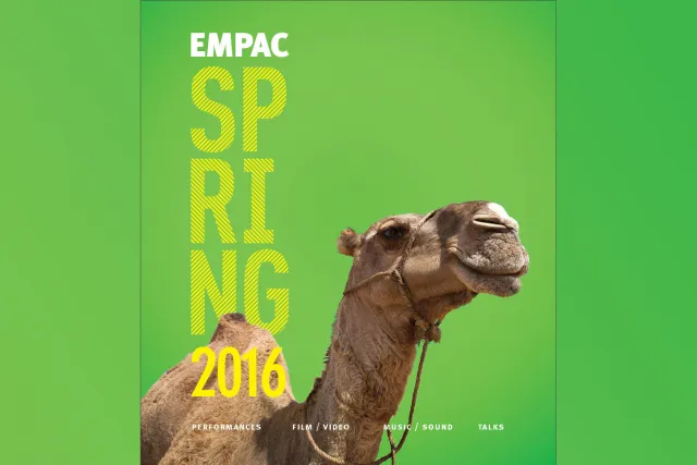 A camel against a lime green background, "Spring 2016" in yellow text. 