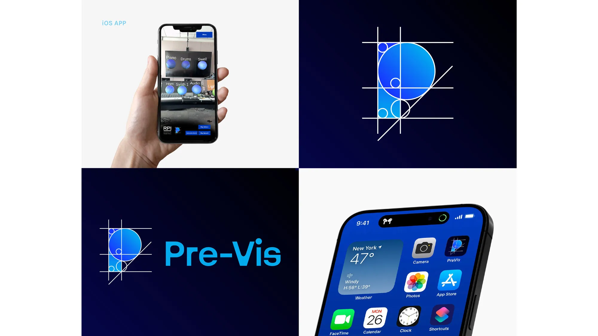 pre-vis logo and a hand holding an iphone